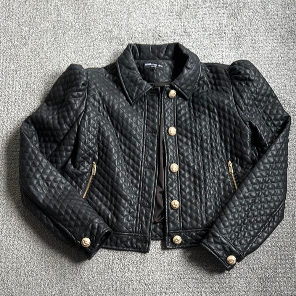 Generation Love Black Quilted Faux Leather Women's Jacket size small